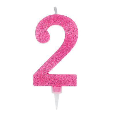 CANDELINA MAX CERA SWEETY CM.15 GLITTER FUCSIA N. 2 BIGPARTY
