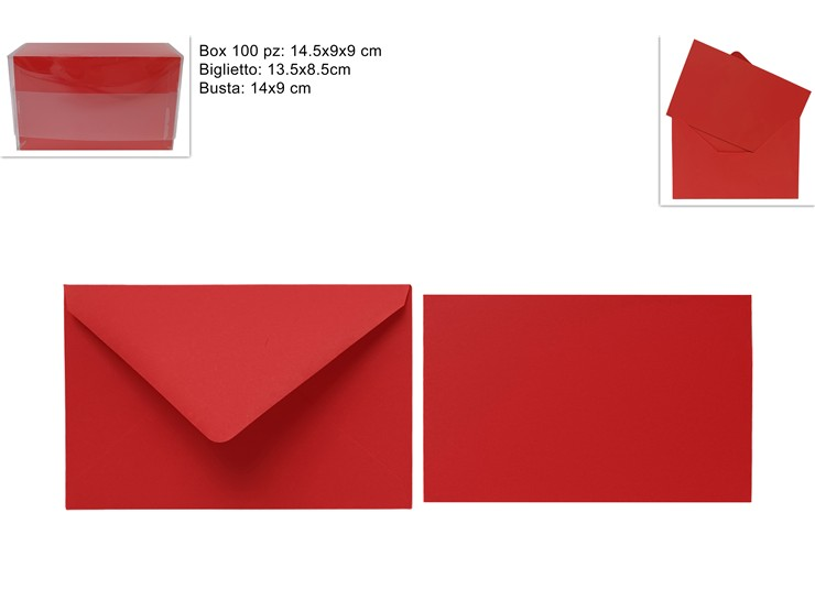 BIGLIETTI COLORATI CON BUSTE CM.9x14 ROSSO CONF.100PZ. DUESSE