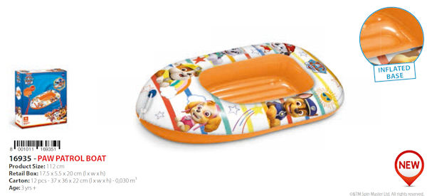 CANOTTINO PERS. M. PAW PATROL CM.122 BASE SOFT MONDO 16935