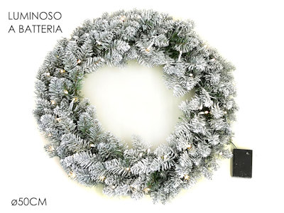 GHIRLANDA TONDA CM.50 VERDE INNEVATA CON LUCI LED 494604 GENERAL