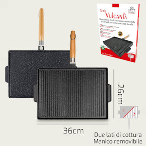 BISTECCHIERA RETTANGOLARE CM.36x26 VULCANIA 2 IN 1 CON MANICO REMOVIBILE ARCA