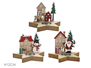 CANDELA SOLO PORTACANDELA TEALIGHT CASETTA CON BABBO IN LEGNO CM.H.12 445039 GEN