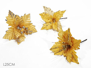 FIORE CON STELO ORO GLITTERATO CM.25 427800 GENERAL
