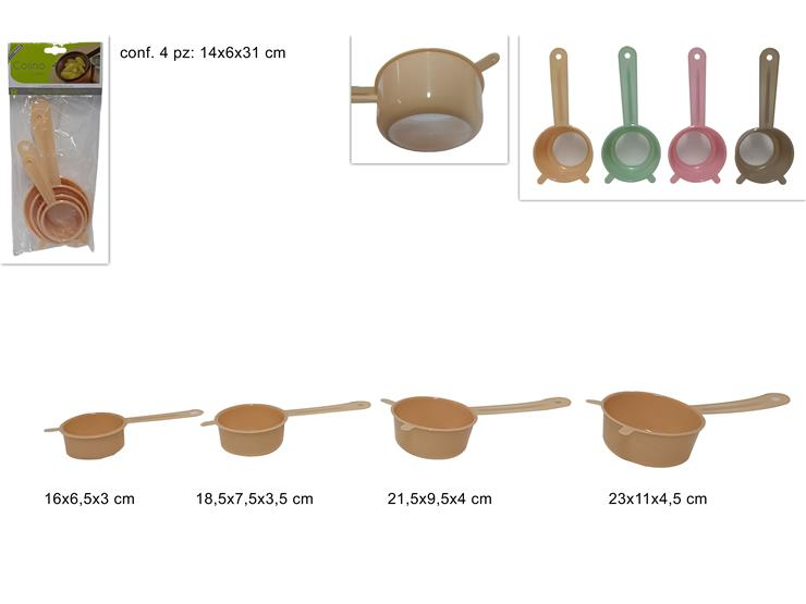 UTENSILE COLINO IN PLASTICA KIT 4 PEZZI 4 MISURE COLOR DUESSE