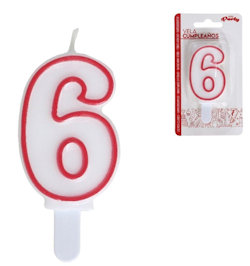 candelina BIANCA con bordo rosso N.6 in blister GERIMPORT