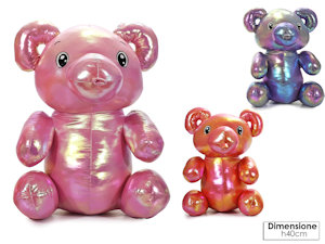PELUCHE ANIMALI IN PELLE LISCIA COLORI IRIDESCENTI ORSETTO SEDUTO CM.H.40 722532