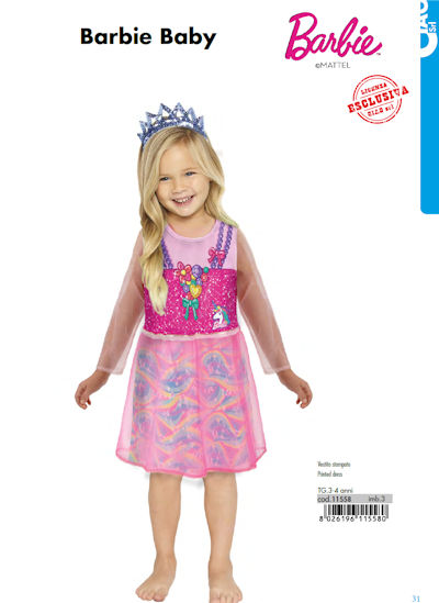 COSTUME PERSONAGGIO BARBIE PICCOLA PRINCIPESSA TAGLIA 3/5 ANNI