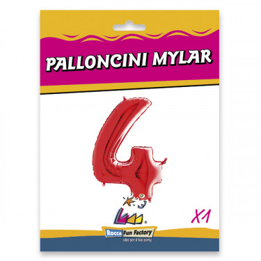 PALLONCINO MYLAR ROSSO NUMERO 4 CM.102 D.40