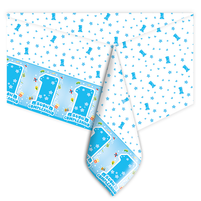 PRIMO COMPLEANNO CELESTE TOVAGLIA IN PLASTICA CM.140x270 BIGPARTY