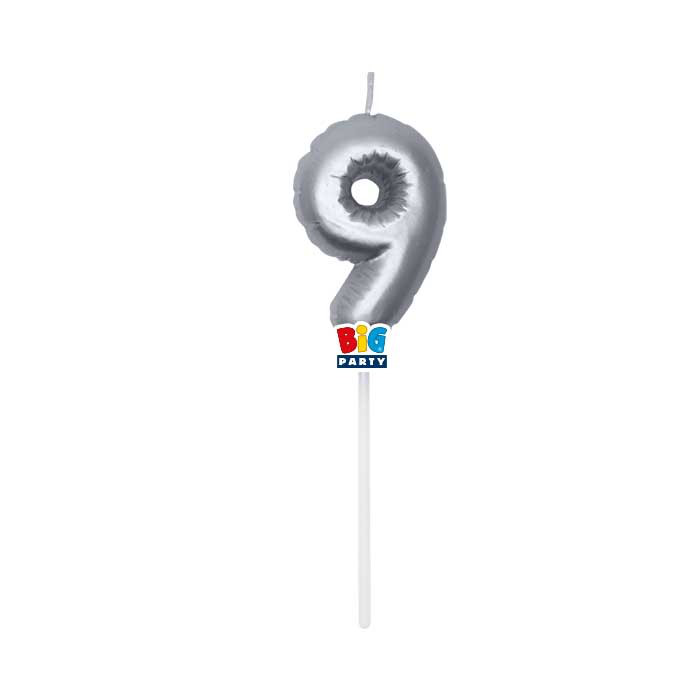 CANDELINA CERA BALLON CM.13 ARGENTO METAL N.9 BIGPARTY