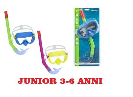 MASCHERA SET JUNIOR 3-6 ANNI LIL CHILD IN VETRO PLASTICO CON TUBO CUSTODIA BESTW
