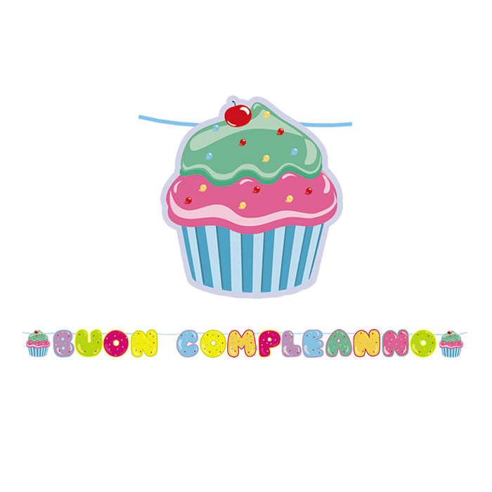 BUON COMPLEANNO FESTONE IN CARTA CUPCAKE CM.600 BIGPARTY