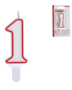candelina BIANCA con bordo rosso N.1 in blister GERIMPORT