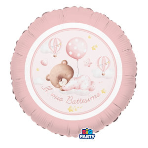 BATTESIMO ROSA DECORO BABY BEAR PALLONCINO MYLAR 18 POLLICI CM.46 BIGPARTY