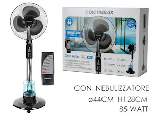 VENTILATORE CON PIANTANA CON RUOTE CM.128 3 PALE CON NEBULIZZATRORE E TELECOMAN