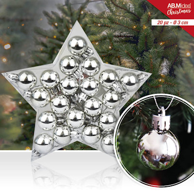SFERE LUCIDE 3 CM. CONF. 20 PZ. IN SCATOLA VETRINA STELLA ARGENTO STELLA IDEA