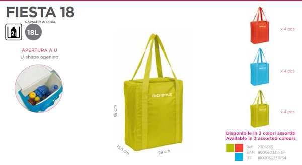 BORSA TERMICA 18 LITRI VERTICALE FIESTA CM.29x16x36 GIOSTYLE