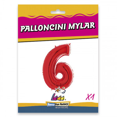 PALLONCINO MYLAR ROSSO NUMERO 6 CM.102 D.40