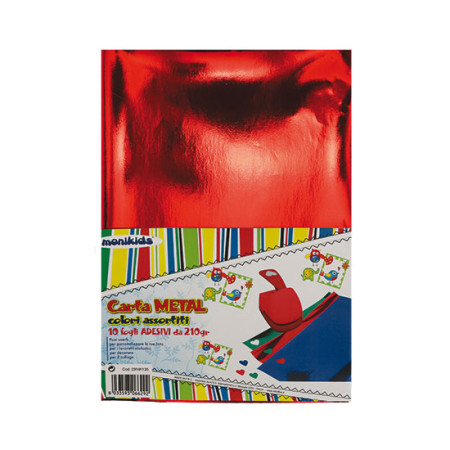 CARTA METALLIZZATA A4 210GR. CONF.10 FOGLI ASSORTITI ADESIVA NIKOFFICE