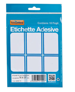 ETICHETTA AUTOADESIVA MM.70x37 IN BUSTINA DA 10 fogli CON BORDO BLU NIKOFFICE