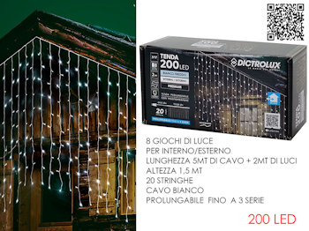 TENDA 200 LED MT.2+5 CAVO H.1,5 M. BIANCA FREDDA PROLUNGABILE E PROGRAM 450448A
