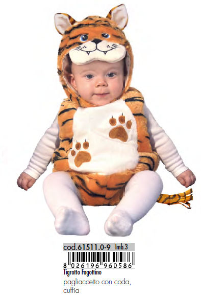COSTUME BABY 01/12 MESI TIGROTTO TUTTINA CON CAPPUCCIO