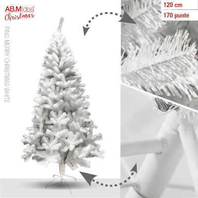 ALBERO CLASSICO BIANCO PINO MERRY CRISTMAS ALTEZZA CM.120 RAMI 170 PVC IDEA'S