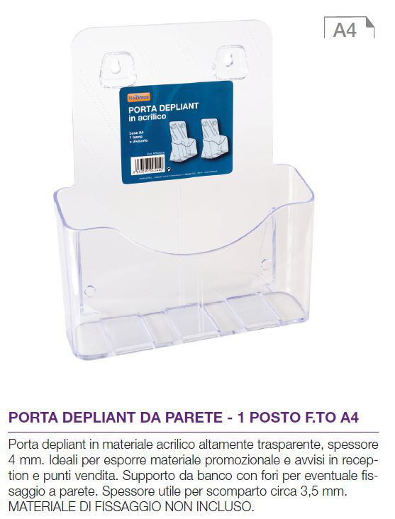 PORTA DEPLIANT DA PARETE 1 POSTO FORMATO A4 NIKOFFICE