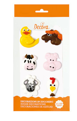 DECORAZIONI IN ZUCCHERO ANIMALI DELLA FATTORIA CONF. 6PZ. DECORA