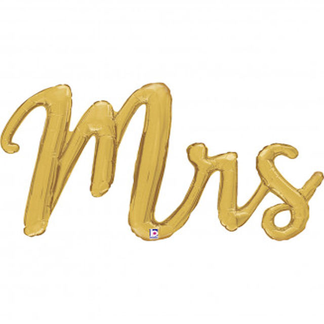 PALLONCINO MYLAR SAGOMA SCRITTA CORSIVO ORO "MRS" CM.112 44 POLLICI