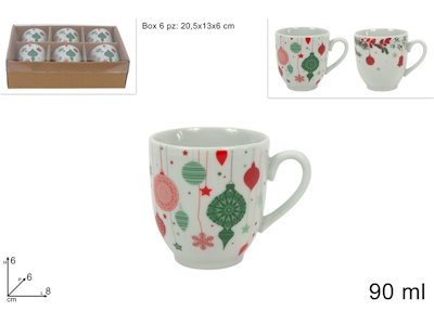 TAZZINE CAFFE' CONF.6PZ. BIANCHE CON DECORO NATALIZI DUESSE