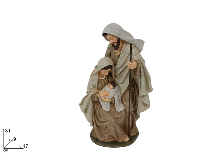 PERS. NATIVITA' IN CERAMICA UNICA 3 PERSONAGGI CON VESTITI EFFETTO JUTA CM.H.31
