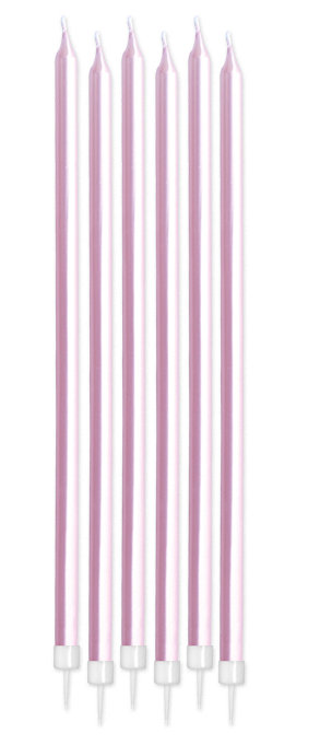 CANDELINE MATITE PERLATE CM.15 ROSA CON SUPPORTO CONF.06 PZ. BIGPARTY