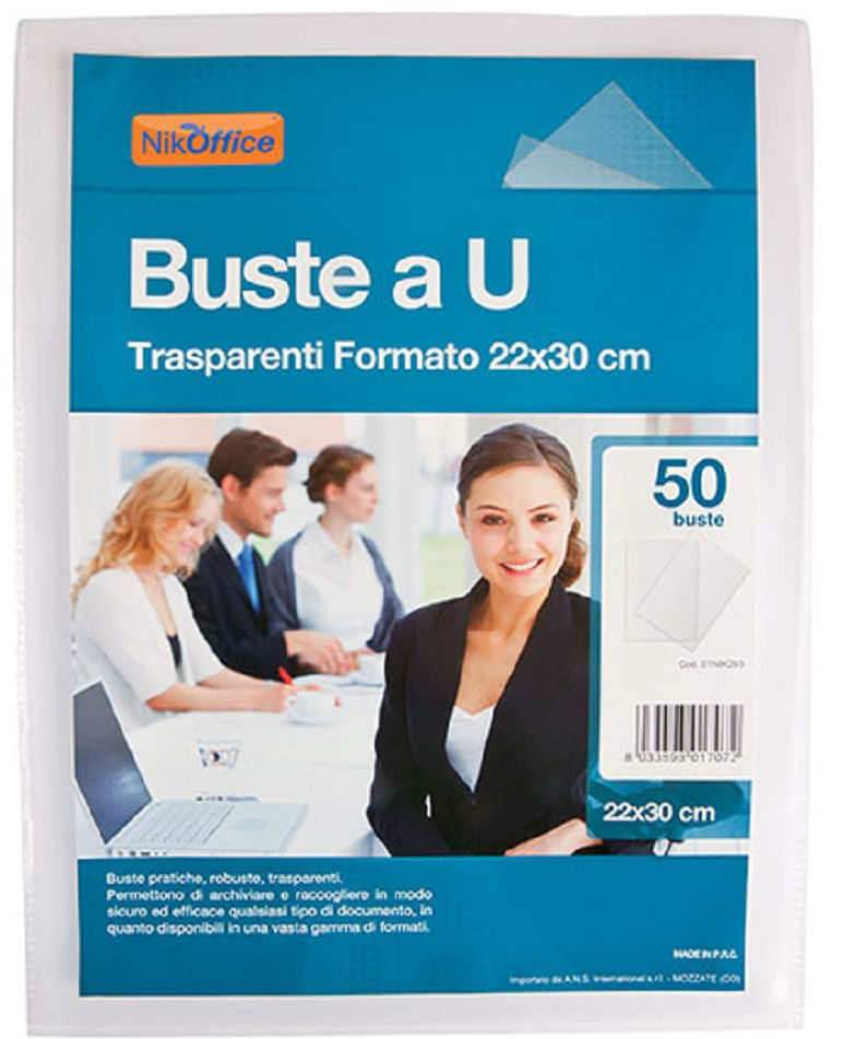 BUSTA IN PPL SENZA FORATURA AD U CM.22x30 80 MICRON CONF.50PZ. NIKOFFICE