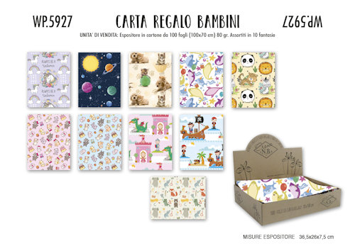 CARTA DA REGALO BAMBINI IN FOGLI CM.70x100  WP.5927 pezzi 100