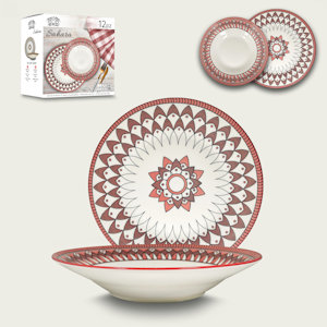 PIATTO SERVIZIO DA TAVOLA 12PZ. BIANCO CON DECORI ROSA SAHARA 956216 ARCA