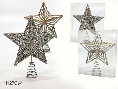 PUNTALE ALBERO CM.H.27 STELLA GLITTER ARGENTO 473736 GENERAL