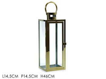 LANTERNA PORTACANDELA IN ACCIAO ORO CM.14x14xH.46 490916 GENERAL