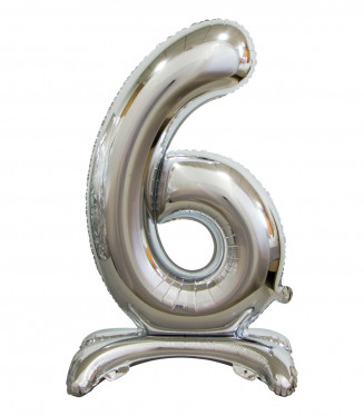 PALLONCINO MYLAR NO ELIO ARGENTO NUMERO 6 D.30 CON PIEDINI CM.76