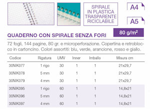 QUADERNONE SPIRALATO NO FORO 72FF A4 RIGATURA 5 MM NIKOFFICE PEZZI 10