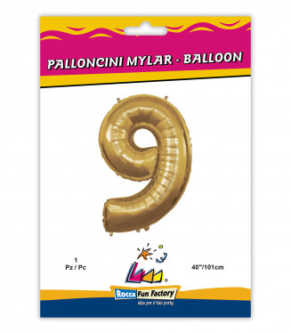 PALLONCINO MYLAR ORO NUMERO 9 CM.102 D.40
