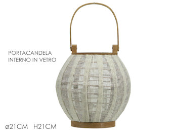 PORTACANDELA CILINDRO IN LEGNO E TESSUTO CON VETRO CM.21xH.21 568304 GENERAL