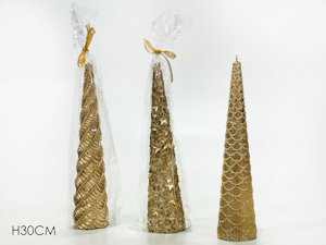 CANDELA SAGOMATA ALBERO DI NATALE CONICO CM.H.30 CON RILIEVI ORO 433455 GENERAL