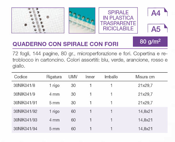 QUADERNO SPIRALATO 4 FORI 72FF A5 RIGATURA 1 RIGO NIKOFFICE PEZZI 10