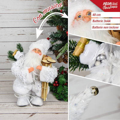 PUPAZZO BABBO NATALE CLASSICO CM.40 VESTITO BIANCO CON MUSICA A BATTERIE IDEA'S