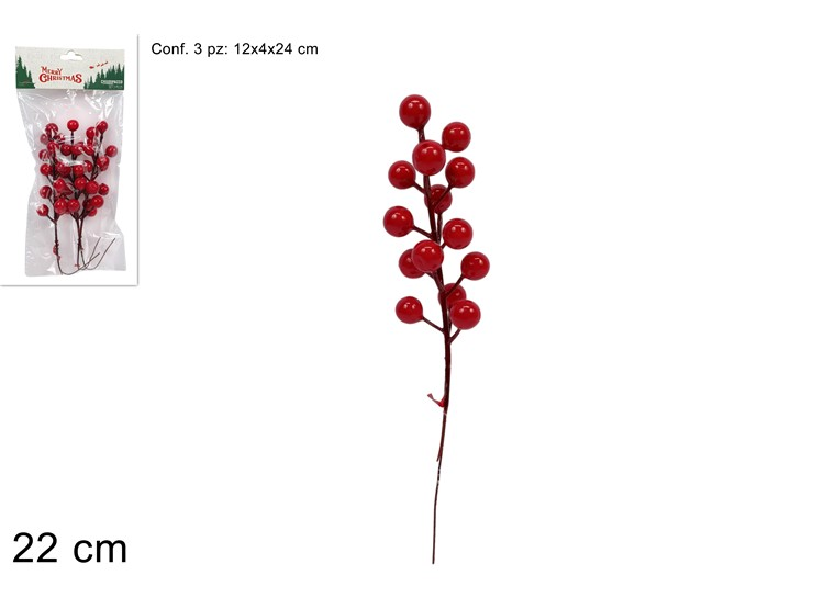 RAMO SPILLONE CON BACCHE ROSSE CM.12 CONF.3PZ. DUESSE
