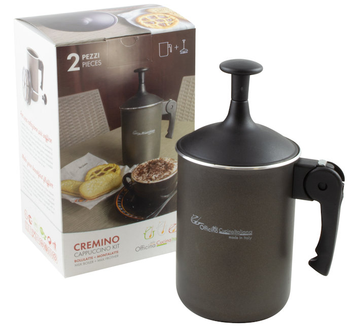 SHAKER IN ACCIAIO PER CAPPUCCINO CM.10 CON 2 FILTRI ED MANICO PIEGHEVOLE