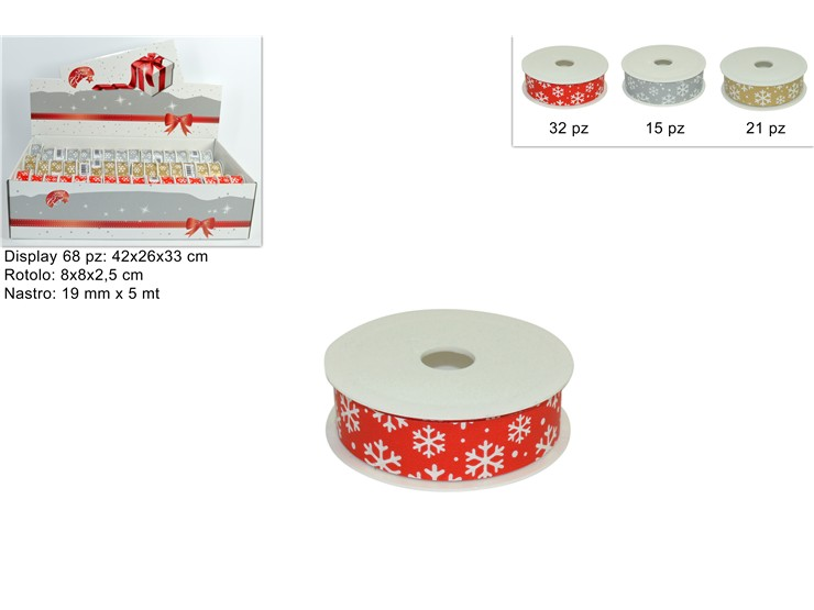 ROTOLO NASTRINO CM.1,9x 5MT. CON DECORI NATALIZI DUESSE