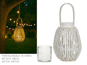 PORTACANDELA CILINDRO IN NYLON BIANCO CON VASETTO VETRO CM.21xH.27 568239 GENERA