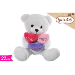 PELUCHE ORSETTO CM.22 CON 3 CUORI COLOR CON SCRITTE GOLDEN